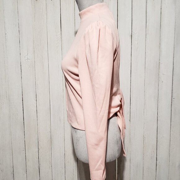 NEW Francesca's L Mi Ami Top Pink Mock Neck Cutout Open Tie Back Ribbed Juniors - Picture 3 of 6